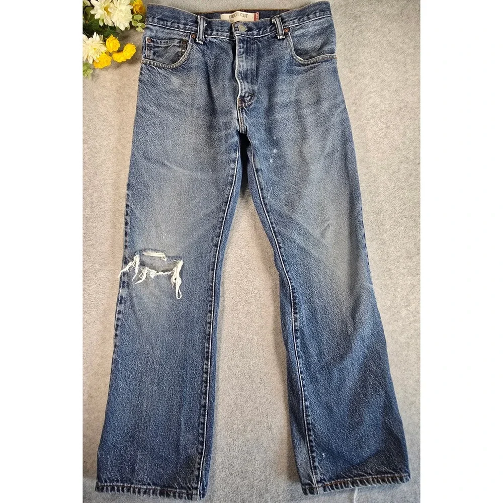 Levis 517 Bootcut Jeans Mens 31x30 Blue Distressed Vintage 90s Denim Pants